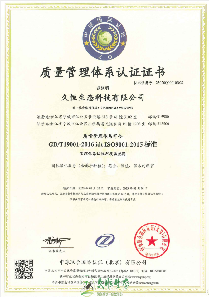 质量管理体系ISO9001证书